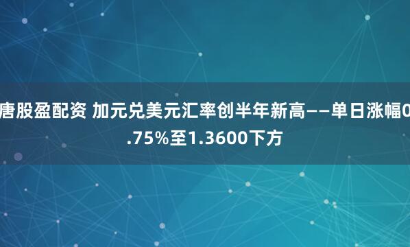 唐股盈配资 加元兑美元汇率创半年新高——单日涨幅0.75%至1.3600下方